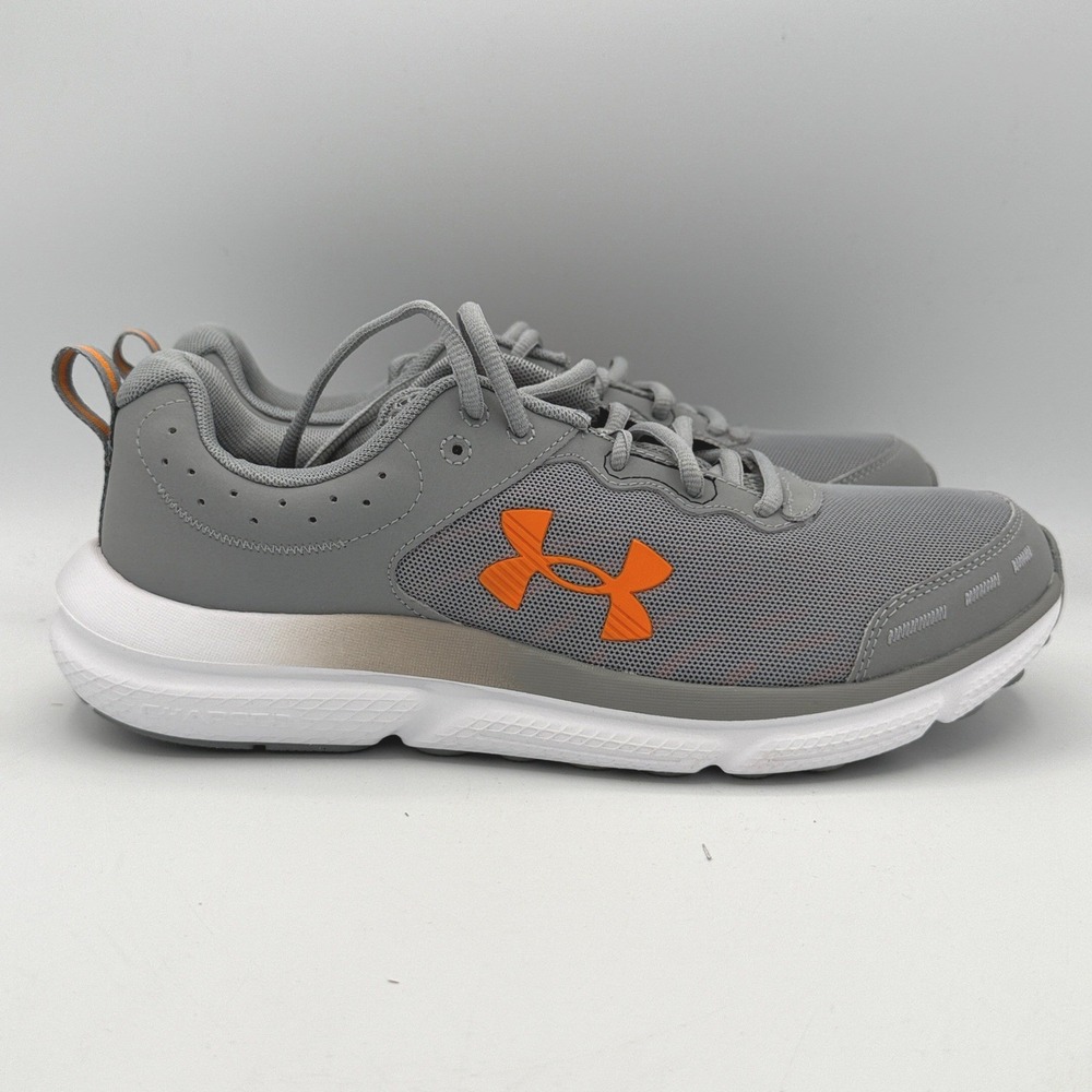 Under Armour Charged Assert 10 Shoes Mens 8.5 Grey Orange Running 3026175-105